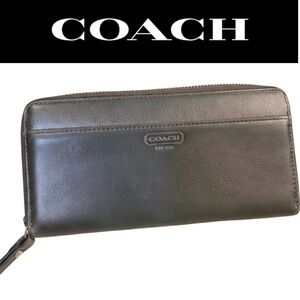 COACH Blue/Grey Long Zip Around Wallet w/Sliver Link Chain Detailing, GUC